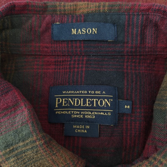 Pendleton Mason Shirt Men Medium Flannel Shadow Plaid Button Long Sleeve Western - Picture 6 of 12